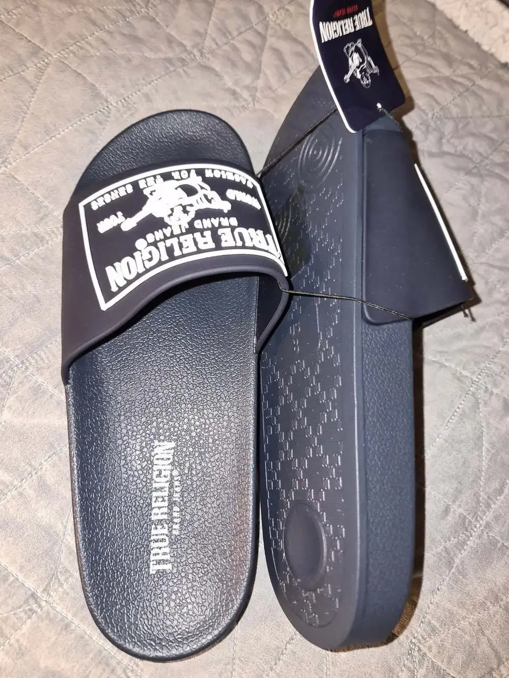 True Religion Men's Vintage World Tour Logo Slides